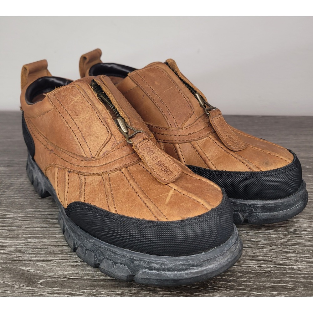 Polo Sport Ralph Lauren Women's 6B Brown Leather Front-Zip Duck Boots Low-Top